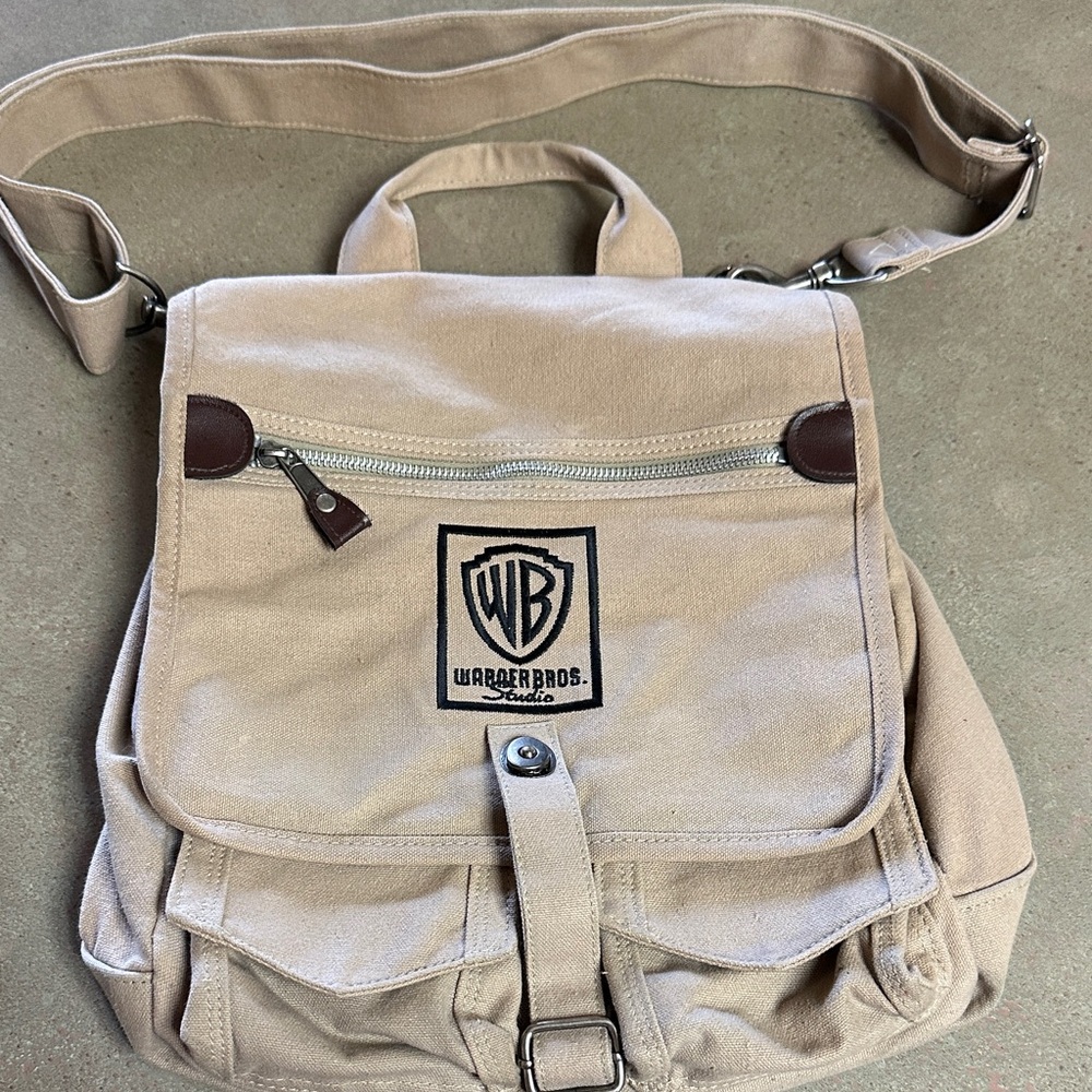 Warner Bros. Studio Beige Canvas Messenger Shoulder Book Bag